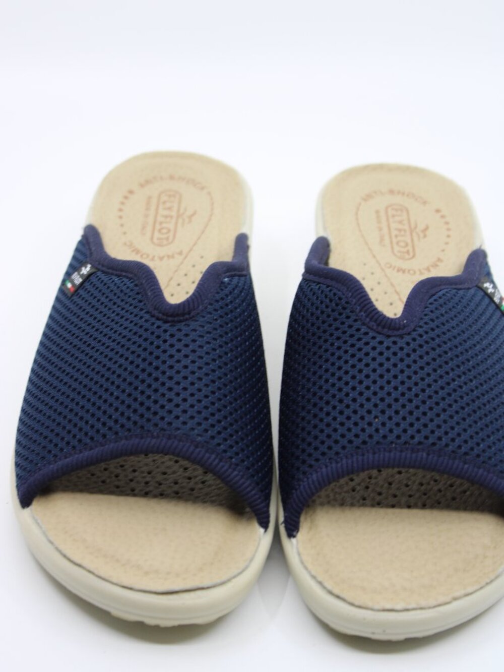Fly Flot Anatomic Women Sandals Navy Wedge SZ 8M Cushion Slip on Italy